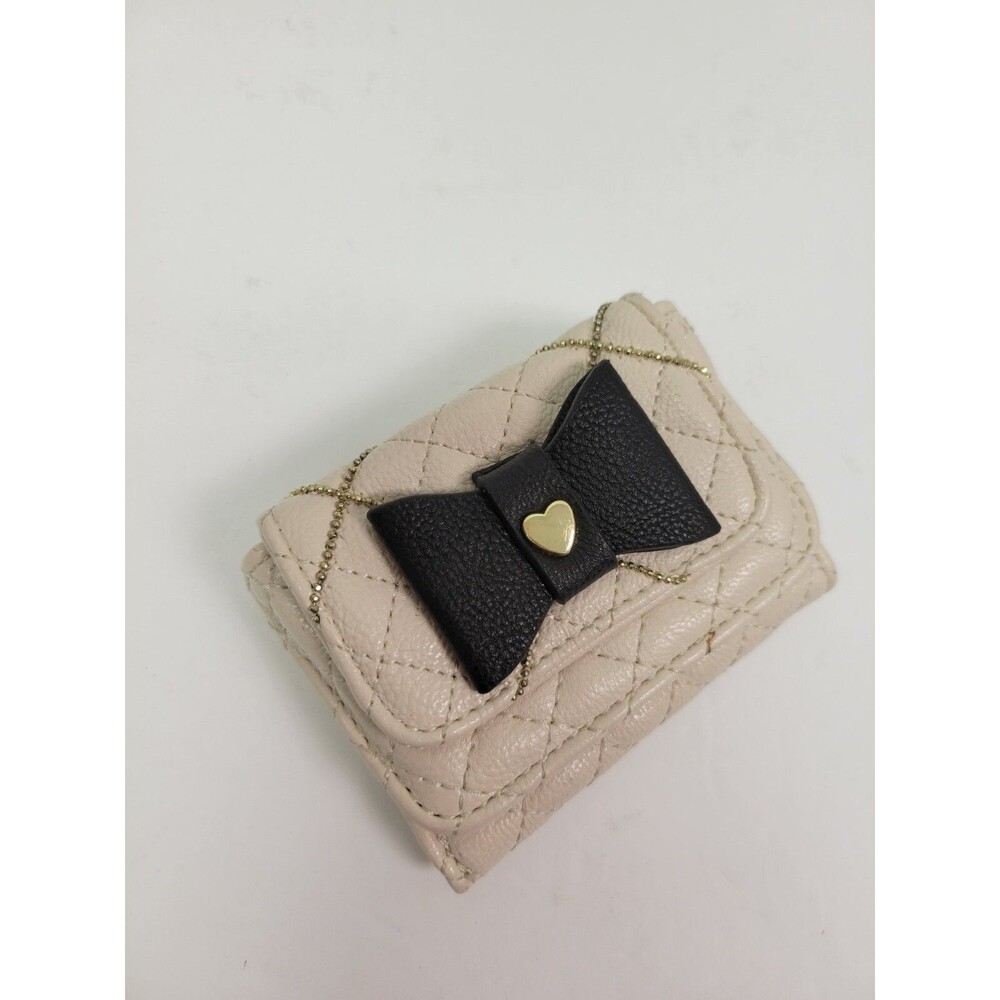 Betsey Johnson Quilted Cream Wallet with Black Bow and Gold Heart Accent